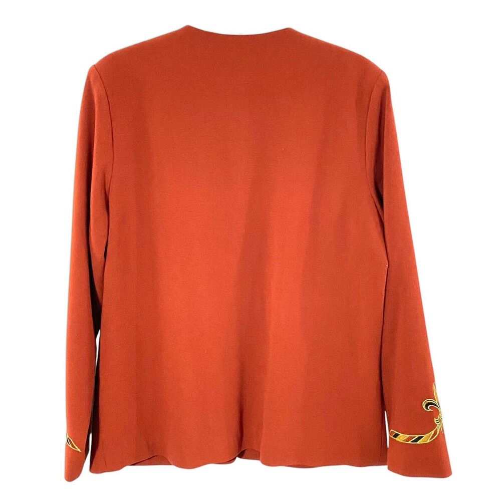 Bob Mackie Jacket Wearable Art M Rust Dark ORANGE Pockets Lined EMBROIDERED - Picture 2 of 6